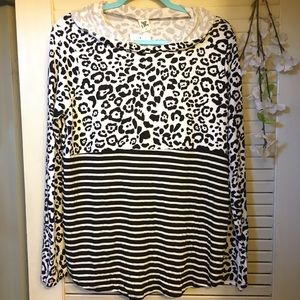 Sew In Love Medium Sweater with Hood | Animal print & Stripes